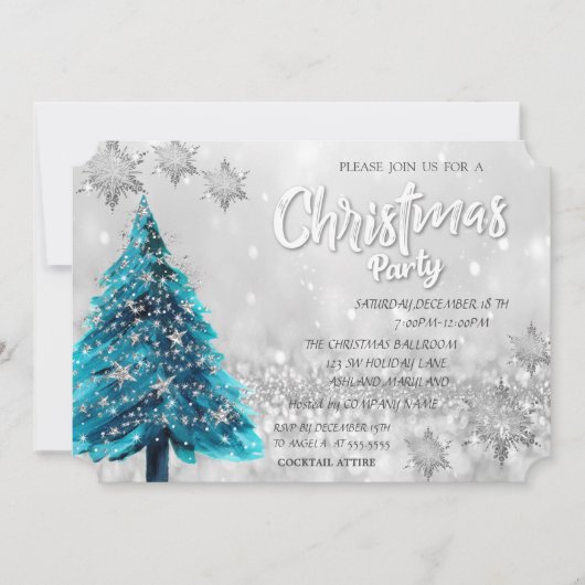 Pine Tree Stars Bokeh Weihnachtsfest Party Einladung (Vorderseite)