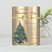 Pine Tree Stars Bow Weihnachtsfest Party Einladung (Stehend Vorderseite)