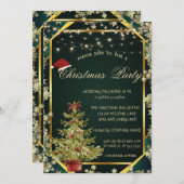 Pine Tree,Stars Lines Green Christmas Company Einladung (Vorne/Hinten)