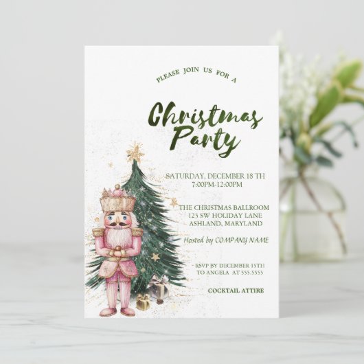 Pine Tree Stars Nutcracker Christmas Company Einladung (Stehend Vorderseite)
