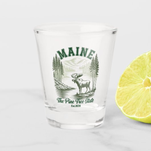 Pine Tree State Moose and River Artwork Schnapsglas (Vorderseite)
