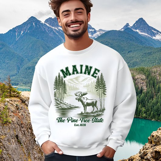 Pine Tree State Moose and River Artwork Sweatshirt