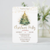 Pine Tree,String Lights Grün Weihnachtsfest Party Einladung (Stehend Vorderseite)