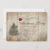Pine Tree, String Lights, Holztextur Weihnachten Einladung (Vorderseite)