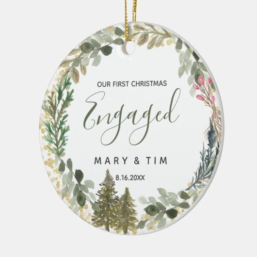 Pine Tree Verlobtes Weihnachtsgeschenk Keramik Ornament (Links)