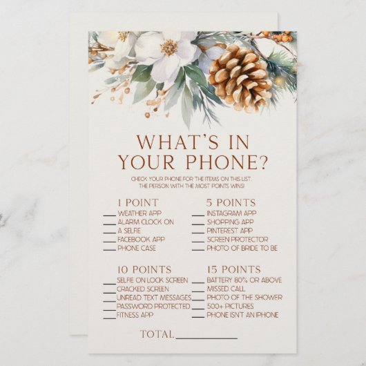 Pine Tree Was gibt es im Phone Brautparty Game? Briefpapier (Vorne/Hinten)