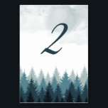 Pine Tree Watercolor Forest Rustikale Hochzeit Tischnummer<br><div class="desc">Ein blaues Kiefernwald mit Aquarellfarben. Dieses rustikale Winterdesign besticht durch verschiedene Blautöne und Aquarellakzente. Eine elegante abstrakte Illustration von Kiefern im Winter. Dieses Walddesign schafft ein elegantes rustikales Outdoor-Gefühl. Rustikales Hochzeitsdesign mit modernem Tischnummer. Auch die passenden Hochzeitseinladungen und andere Schreibwaren sind verfügbar. Passen Sie die Anzahl an und erwerben Sie...</div>