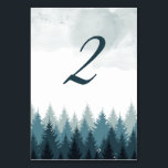 Pine Tree Watercolor Forest Rustikale Hochzeit Tischnummer<br><div class="desc">Ein blaues Kiefernwald mit Aquarellfarben. Dieses rustikale Winterdesign besticht durch verschiedene Blautöne und Aquarellakzente. Eine elegante abstrakte Illustration von Kiefern im Winter. Dieses Walddesign schafft ein elegantes rustikales Outdoor-Gefühl. Rustikales Hochzeitsdesign mit modernem Tischnummer. Auch die passenden Hochzeitseinladungen und andere Schreibwaren sind verfügbar. Passen Sie die Anzahl an und erwerben Sie...</div>
