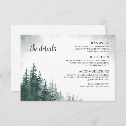 Pine Tree Wedding Detail Card Info Umschließung Begleitkarte (Vorne/Hinten)