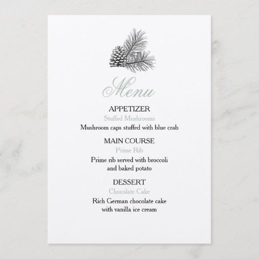 Pine Tree Wedding Menu - Rustikal Menükarte (Vorderseite)