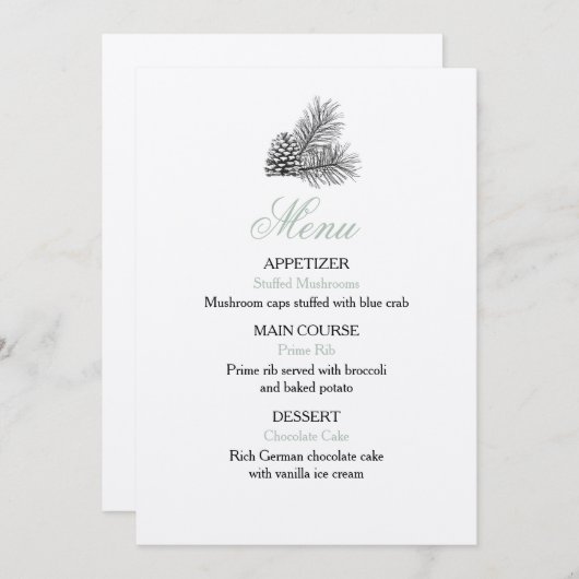 Pine Tree Wedding Menu - Rustikal Menükarte (Vorne/Hinten)
