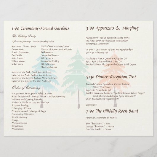 Pine Tree Wedding Program (Rückseite)