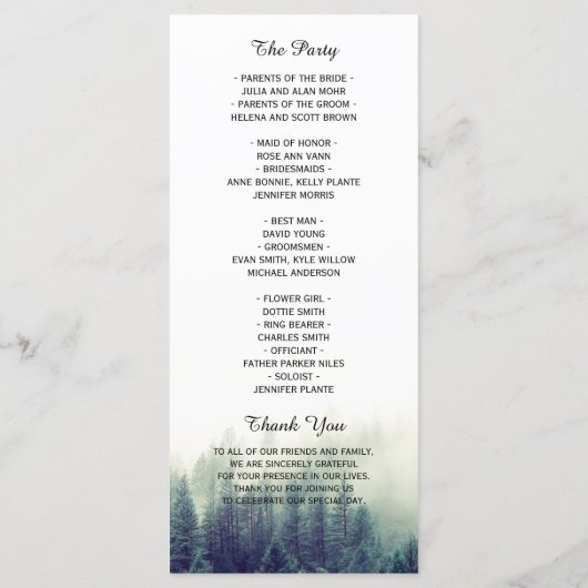 Pine Tree Wedding Program | Thema Naturwald Programm (Rückseite)