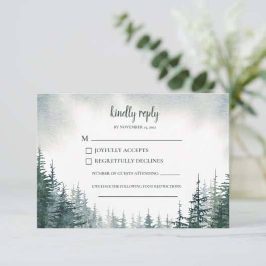 Pine Tree Wedding RSVP Antwortkarte (Stehend Vorderseite)