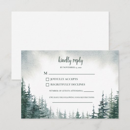 Pine Tree Wedding RSVP Antwortkarte (Vorne/Hinten)