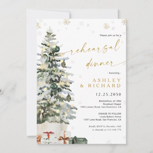 Pine Tree Weihnachts-Probe Abendessen Einladung (Vorderseite)