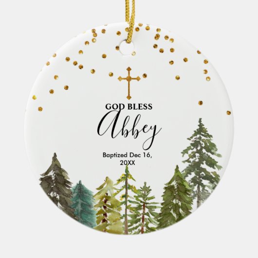 Pine Tree Weihnachtstaufe Gott segne Ornament (Vorne)