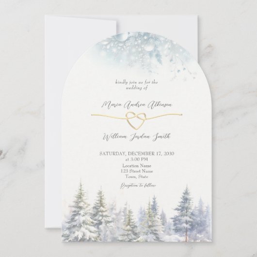 Pine Tree Winter Wedding Einladung (Vorderseite)