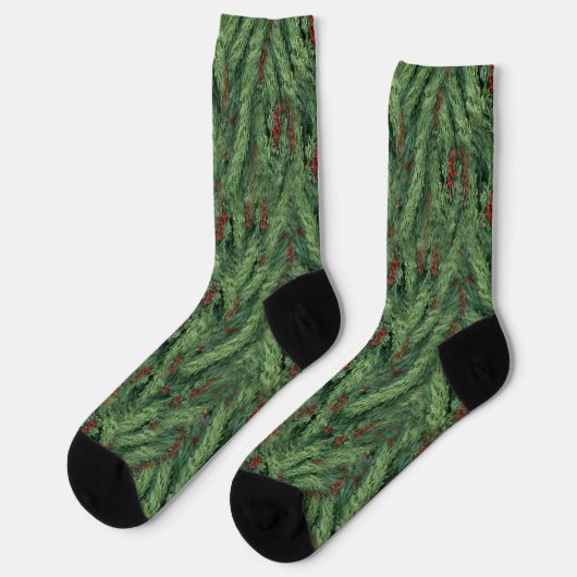 Pine Tree with Berries Christmas Socken (Linkes Detail)