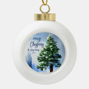 Pine Tree with Snow Watercolor Malerei Weihnachten Keramik Kugel-Ornament