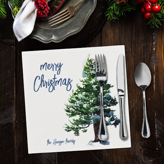 Pine Tree with Snow Watercolor Malerei Weihnachten Serviette