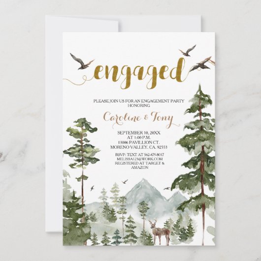 Pine Tree Woodland Forest Engagement Party Einladung (Vorderseite)