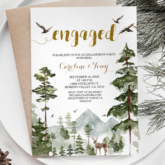 Pine Tree Woodland Forest Engagement Party Einladung