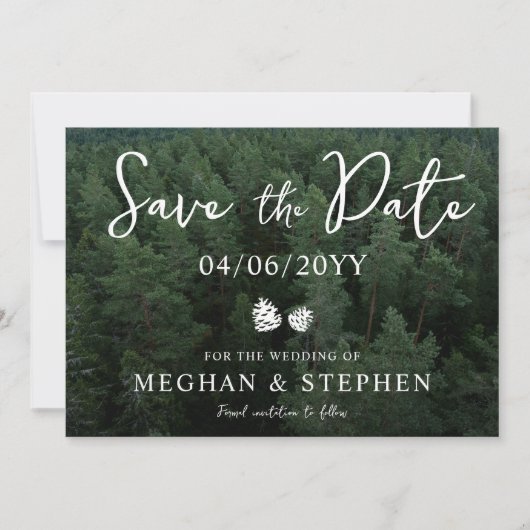 Pine Tree Woods Forest Background Foto Hochzeit Save The Date (Vorderseite)