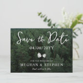 Pine Tree Woods Forest Background Foto Hochzeit Save The Date (Stehend Vorderseite)