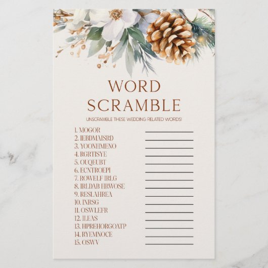 Pine Tree Word Scramble Brautparty Game Briefpapier (Vorderseite)