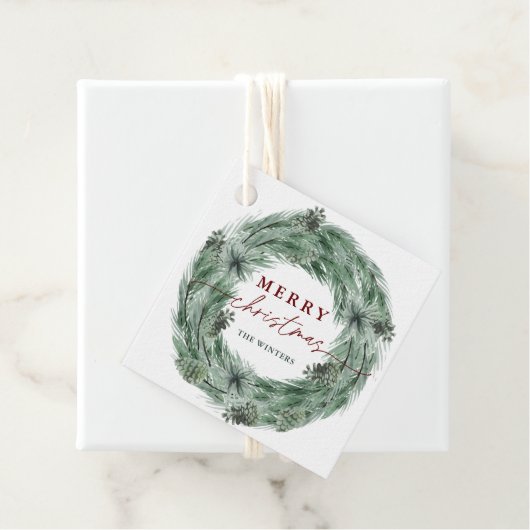 Pine Tree Wreath Frohe Weihnachten Grün & Rot Geschenkanhänger (Beispiel)