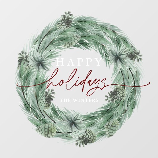 Pine Tree Wreath Happy Holidays Fensteraufkleber (Blatt)