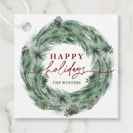 Pine Tree Wreath Happy Holidays Green & Red Geschenkanhänger
