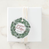 Pine Tree Wreath Happy Holidays mit QR Code Geschenkanhänger (Beispiel)