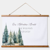 Pine Trees Alternative Wedding Guest Book Wandteppich Mit Holzrahmen (Vorne)