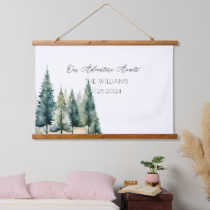 Pine Trees Alternative Wedding Guest Book Wandteppich Mit Holzrahmen