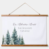 Pine Trees Alternative Wedding Guest Book Wandteppich Mit Holzrahmen (Vorne)