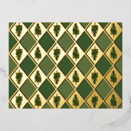 Pine Trees and Harlequin Foil Postcard Folien Feiertagspostkarte