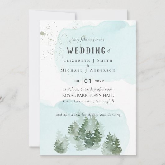 Pine Trees Aquamarin und Sage Wedding (Vorderseite)