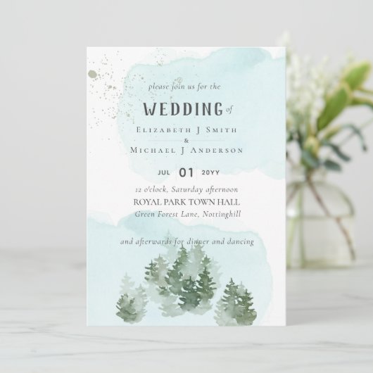 Pine Trees Aquamarin und Sage Wedding (Stehend Vorderseite)