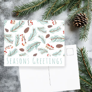 Pine Trees Berries Watercolor CUSTOM Holiday Postkarte