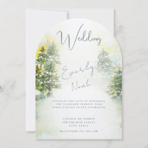Pine Trees Blue Green Watercolor Wedding Einladung