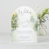 Pine Trees Blue Green Watercolor Wedding Einladung (Stehend Vorderseite)