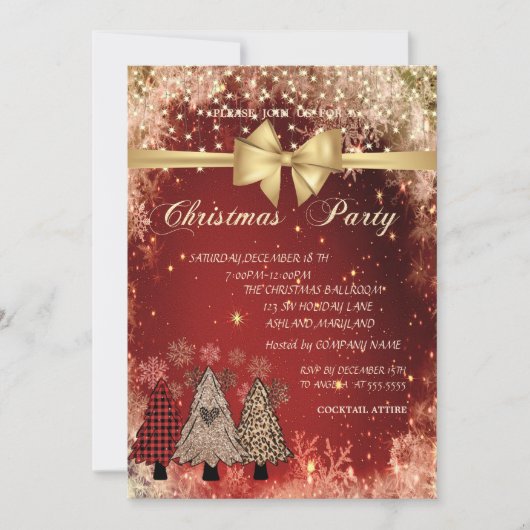 Pine Trees, Bow Red Company Weihnachtsgebäck Party Einladung (Vorderseite)