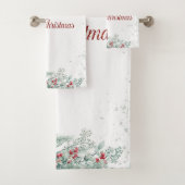 Pine Trees Branches Red Berries Badhandtuch Set (Insitu)