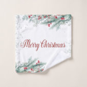 Pine Trees Branches Red Berries Badhandtuch Set (Waschlappen)