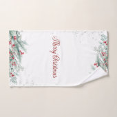 Pine Trees Branches Red Berries Badhandtuch Set (Handtuch)