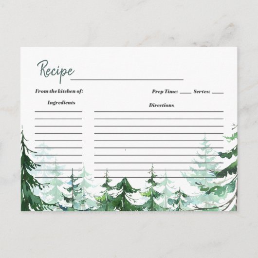 Pine Trees Christmas Brautparty Rezept Card Postkarte (Vorderseite)