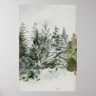 Pine Trees Christmas Watercolor Poster