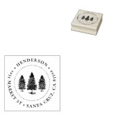 Pine Trees | Familienname Runde Rücksendeadresse Gummistempel (Stempel)
